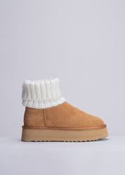 PENNY - CAMEL SUEDE AND KNIT ANKLE BOOT