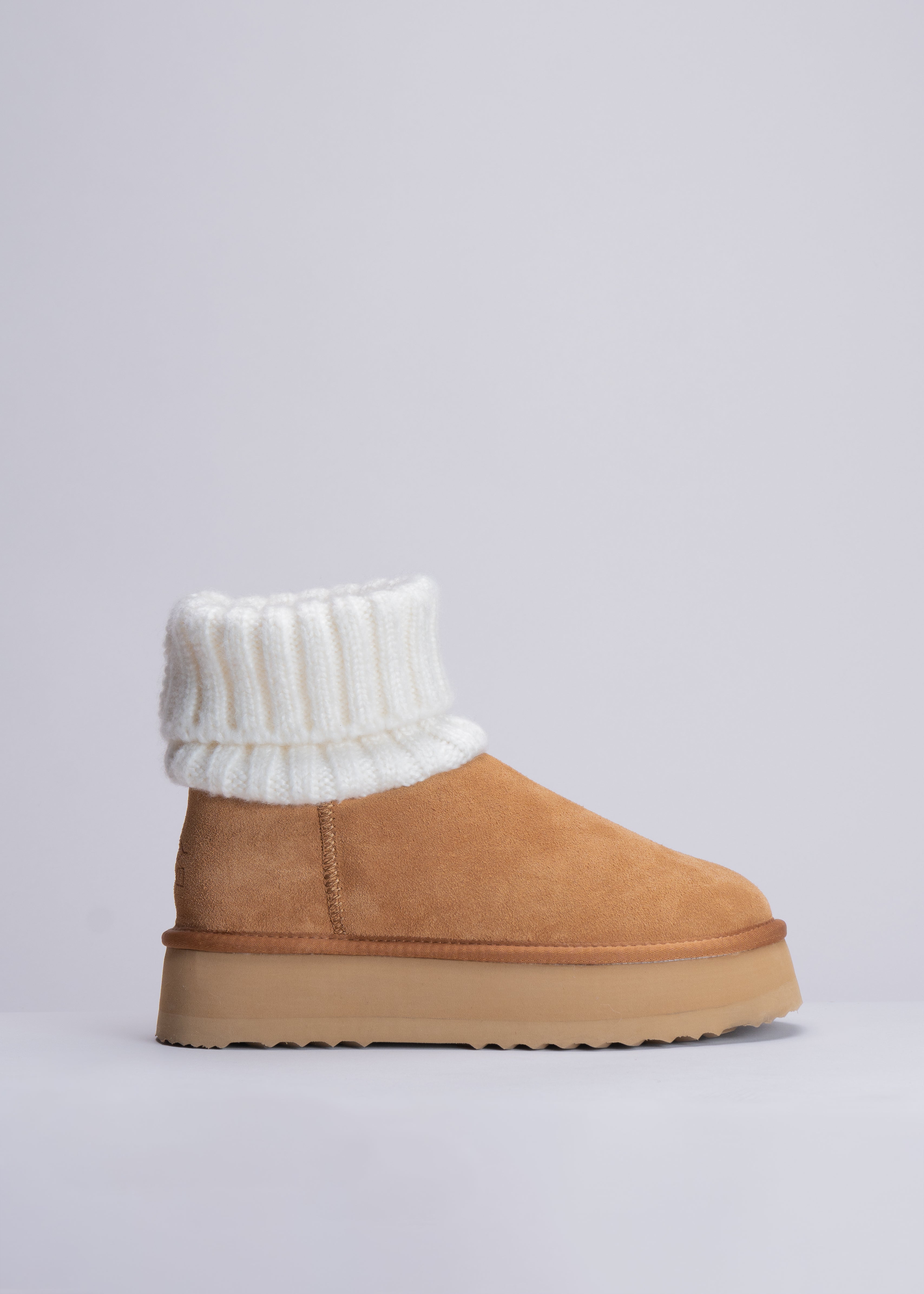 PENNY - CAMEL SUEDE AND KNIT ANKLE BOOT
