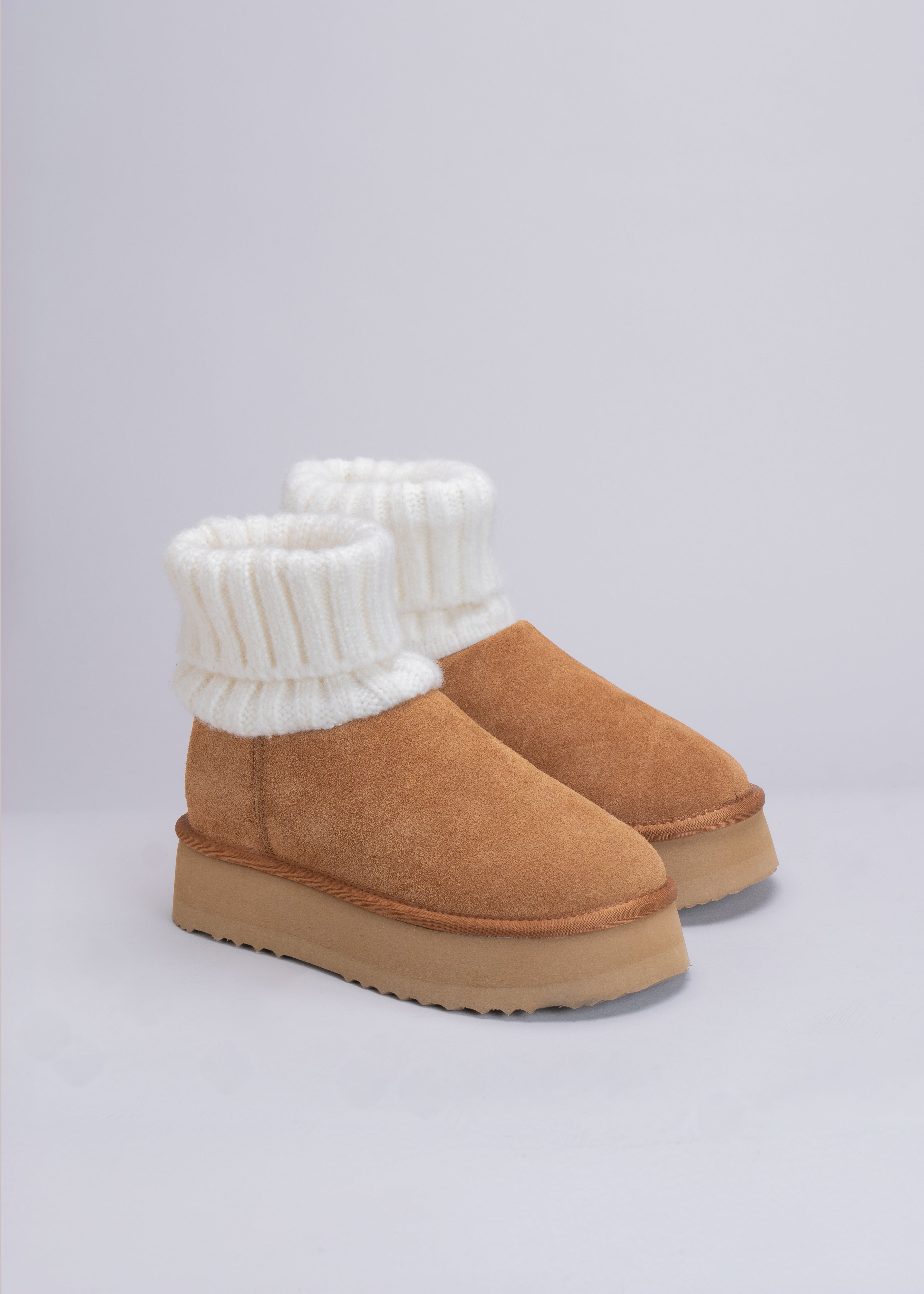 PENNY - CAMEL SUEDE AND KNIT ANKLE BOOT
