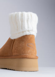PENNY - CAMEL SUEDE AND KNIT ANKLE BOOT