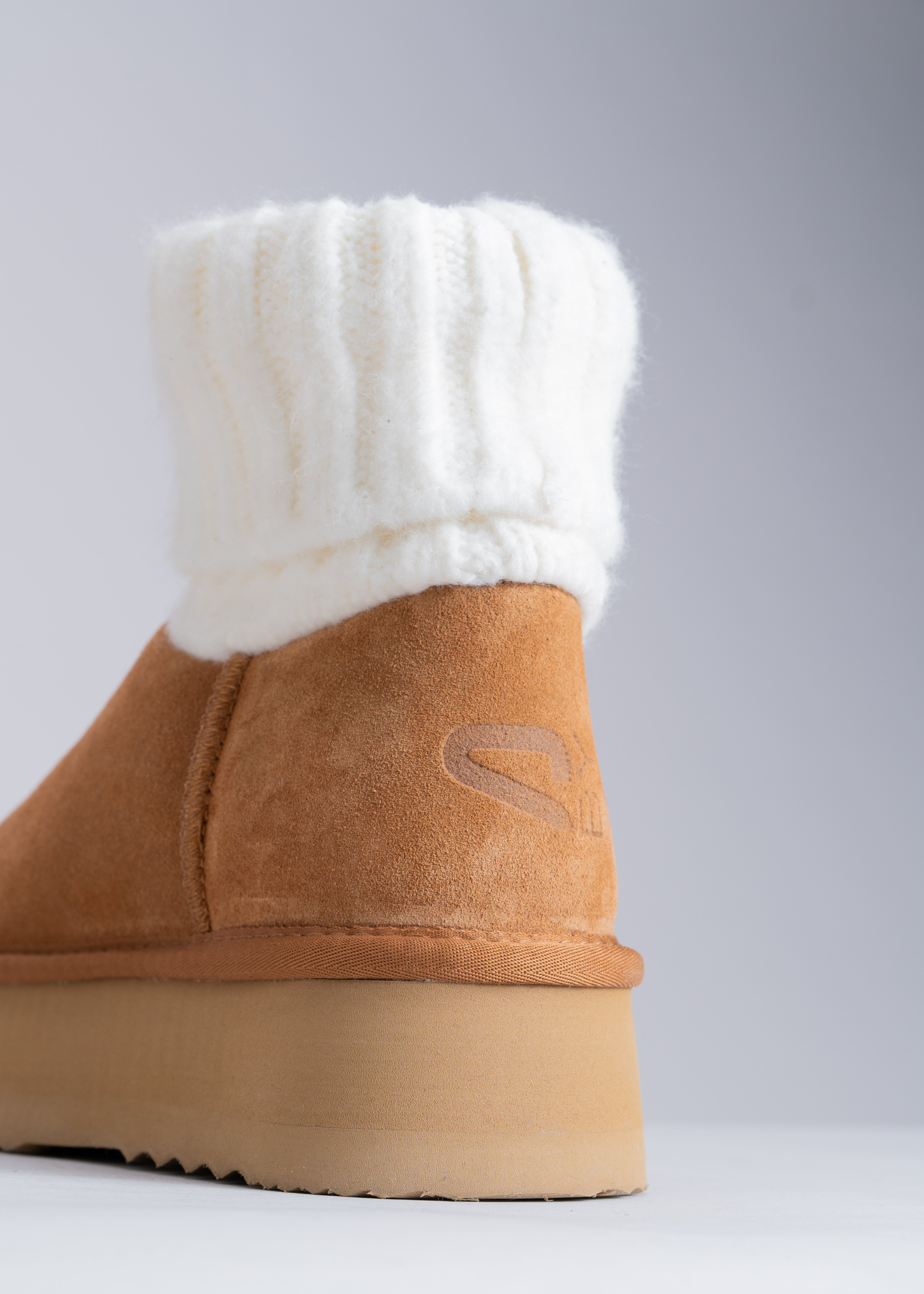 PENNY - CAMEL SUEDE AND KNIT ANKLE BOOT