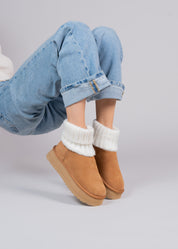 PENNY - CAMEL SUEDE AND KNIT ANKLE BOOT