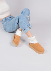 PENNY - CAMEL SUEDE AND KNIT ANKLE BOOT