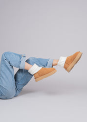 PENNY - CAMEL SUEDE AND KNIT ANKLE BOOT