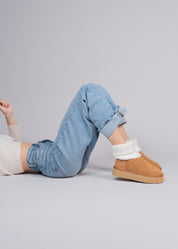 PENNY - CAMEL SUEDE AND KNIT ANKLE BOOT