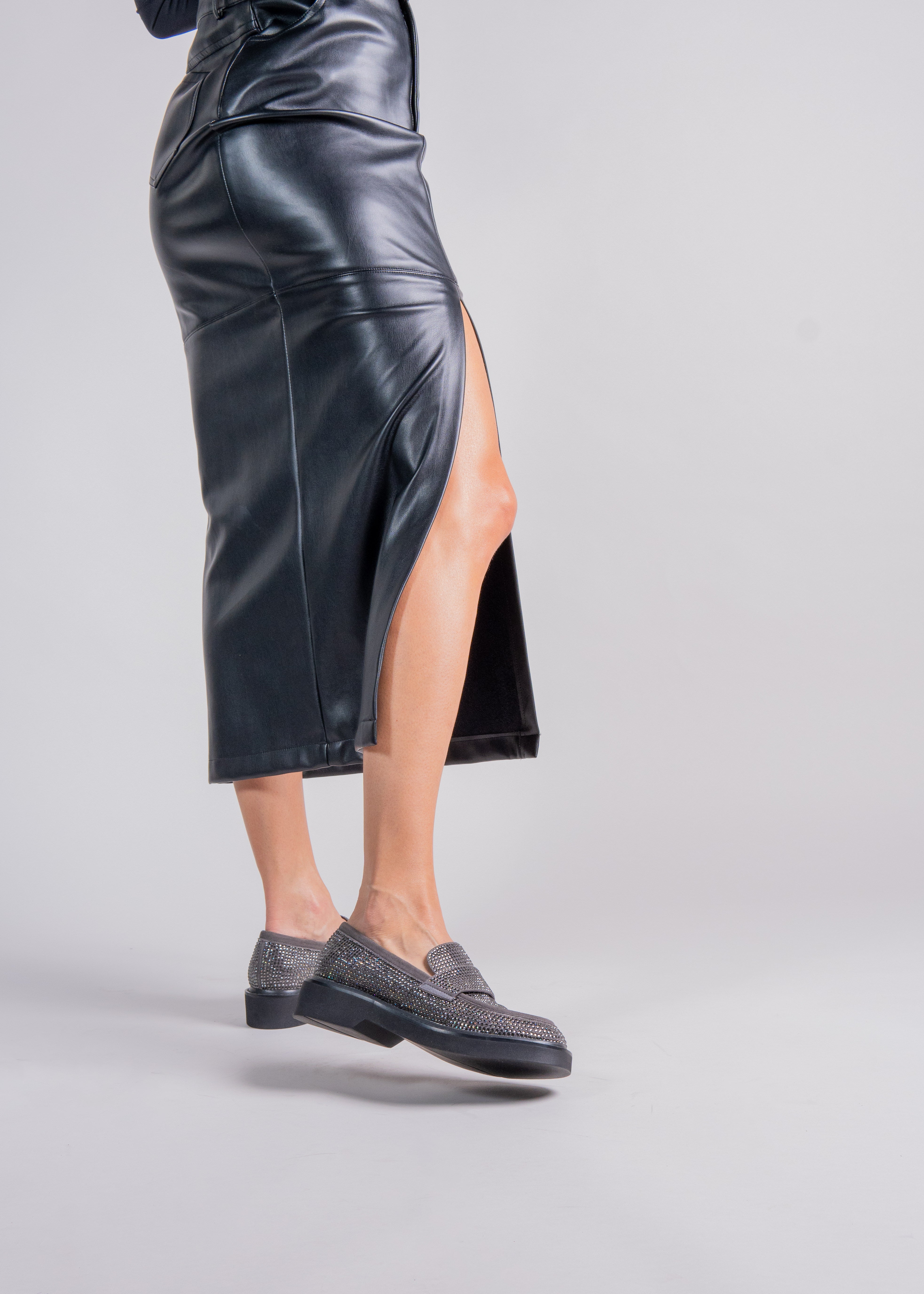 MILOS - GRAPHITE LOAFER WITH CRYSTALS
