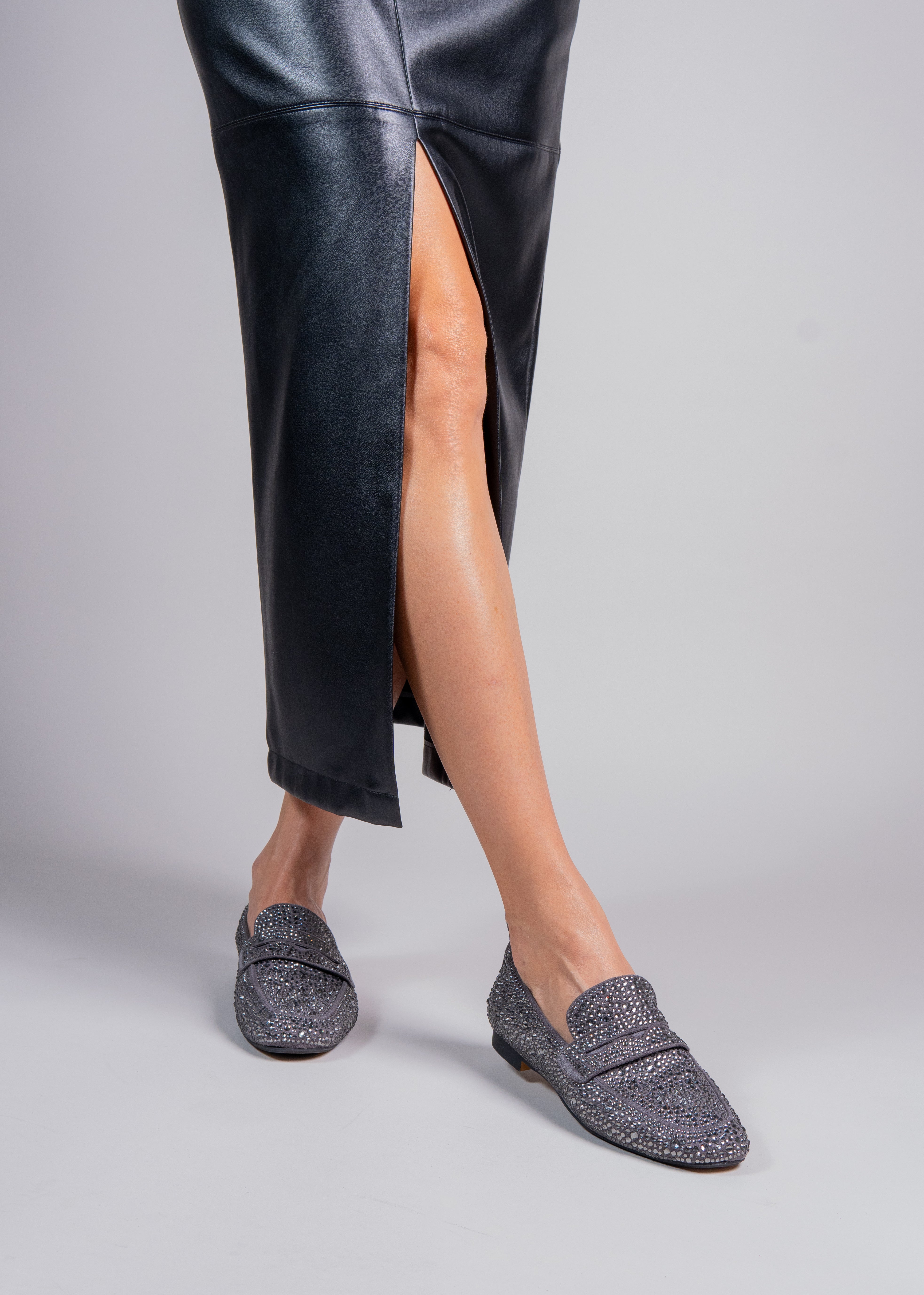 NEW CHRISTEL - GRAPHITE LOAFER WITH CRYSTALS