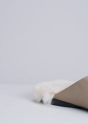 PARIGI - TAUPE SLIPPERS WITH IVORY FUR IN CALF LEATHER