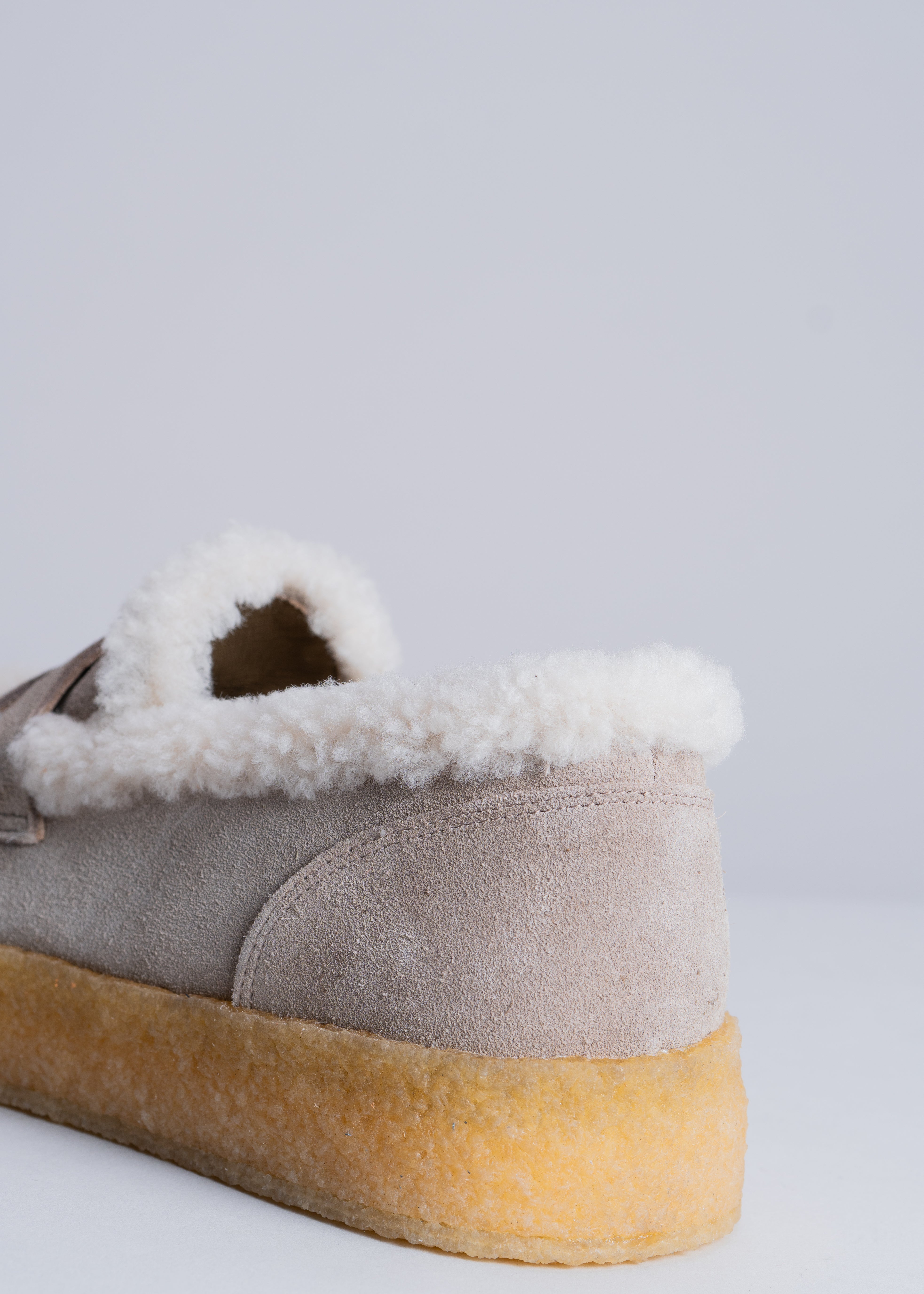 PATRISHA - TAUPE SUEDE LOAFER WITH SHEARLING