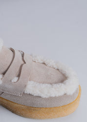 PATRISHA - TAUPE SUEDE LOAFER WITH SHEARLING