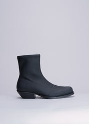 PAMELA - BLACK RUBBERIZED NEOPRENE STRETCH ANKLE BOOT