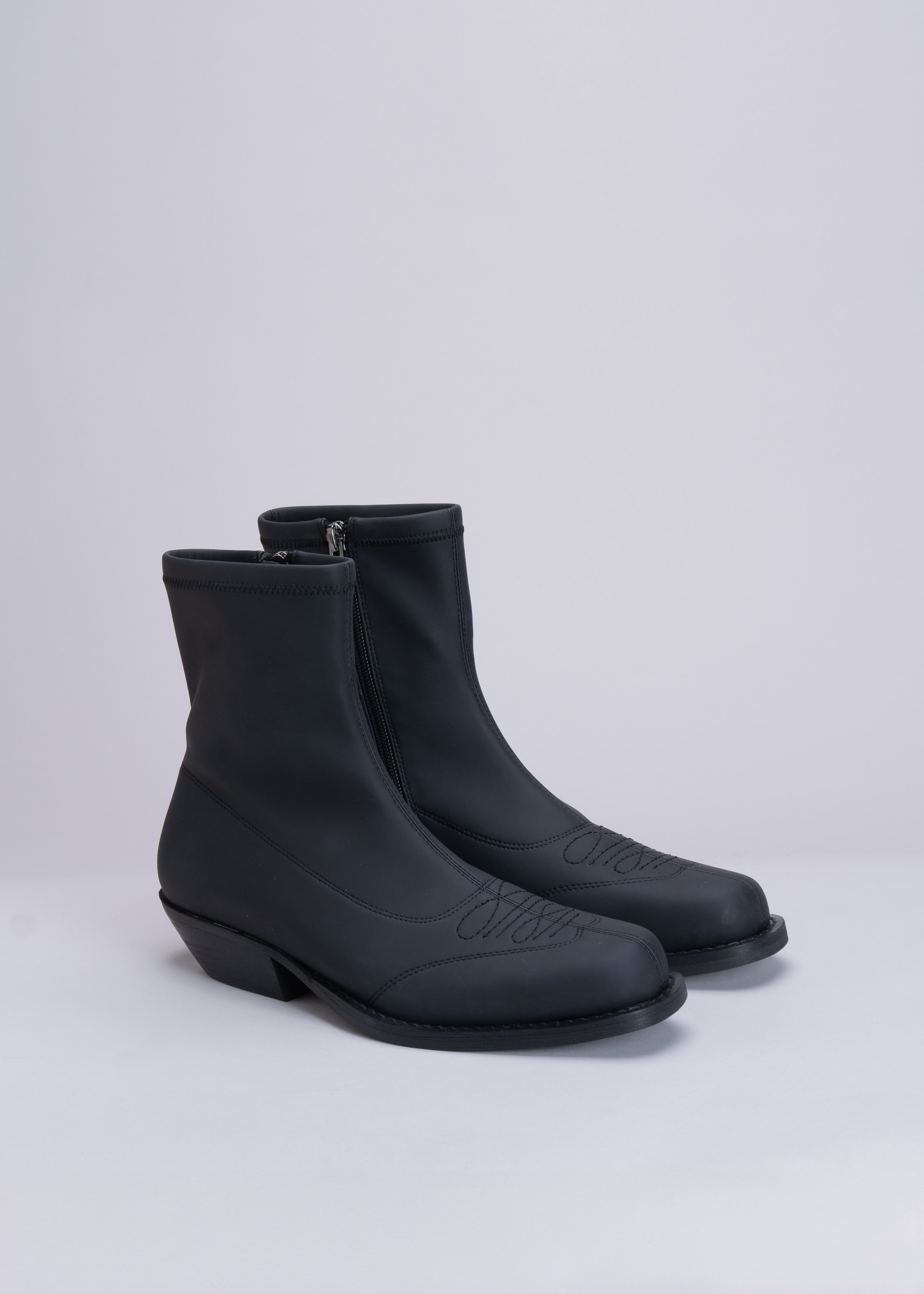 PAMELA - BLACK RUBBERIZED NEOPRENE STRETCH ANKLE BOOT