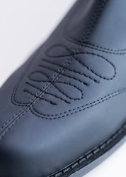 PAMELA - BLACK RUBBERIZED NEOPRENE STRETCH ANKLE BOOT