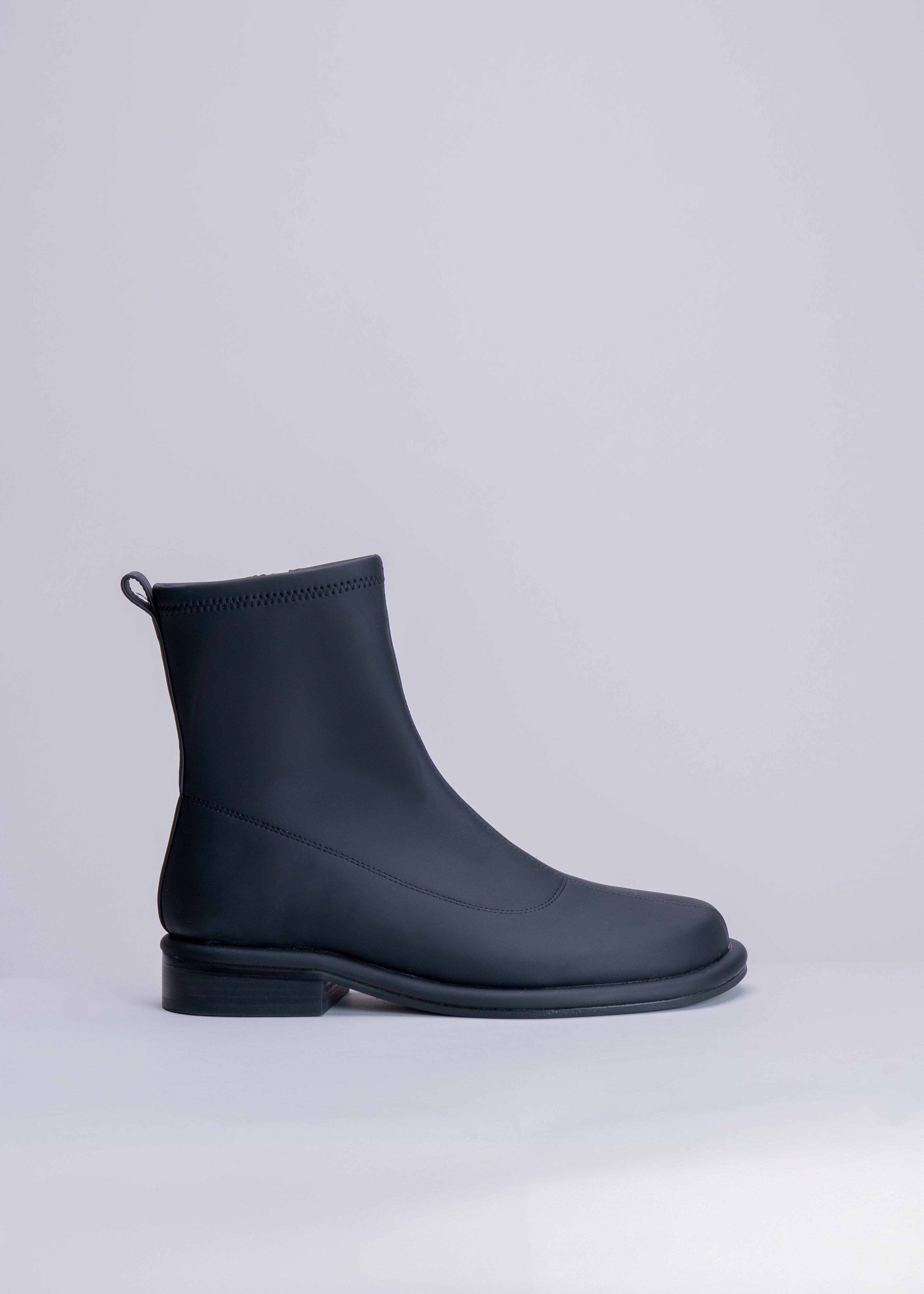 PHOEBE - BLACK RUBBERIZED NEOPRENE STRETCH ANKLE BOOT