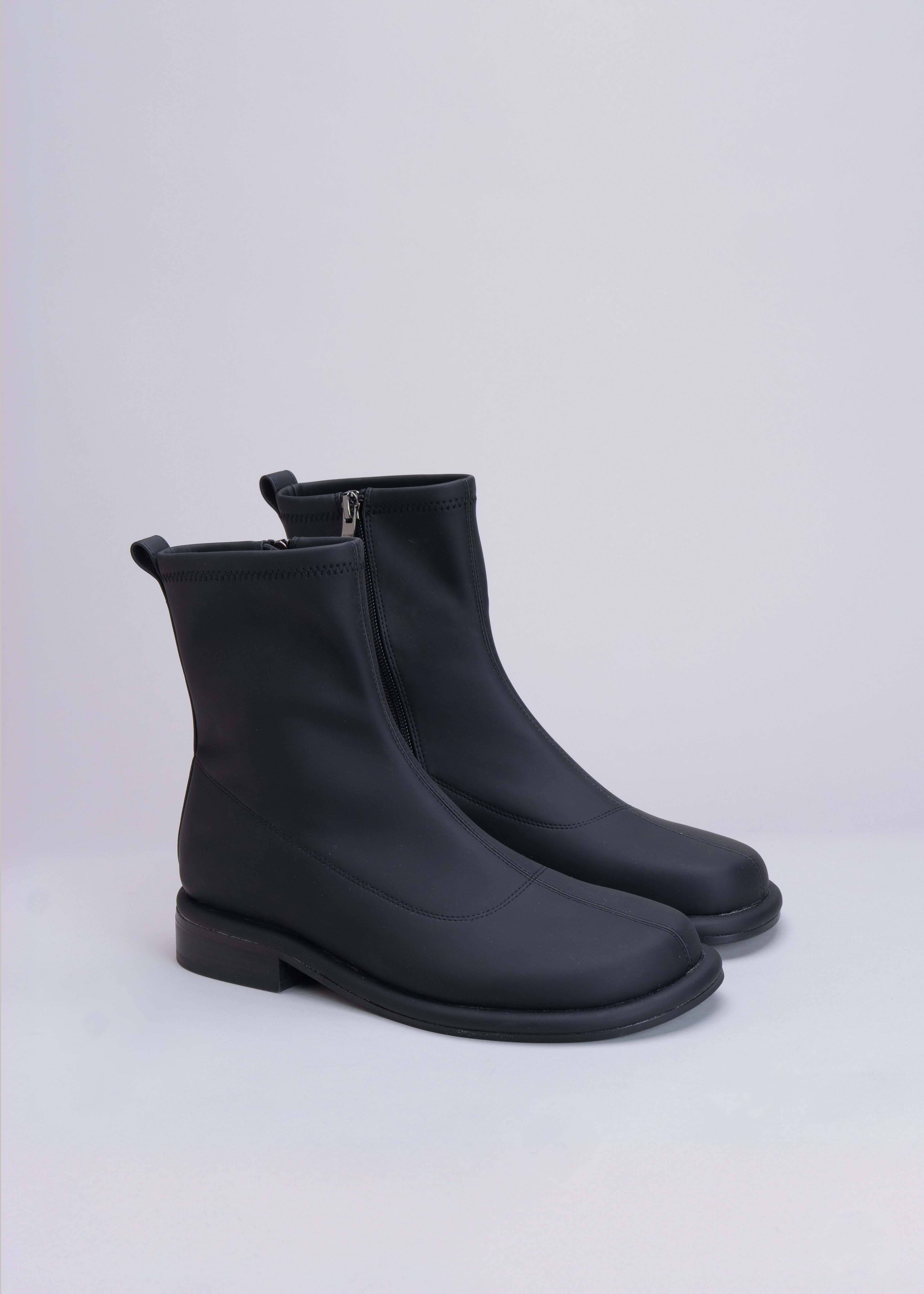 PHOEBE - BLACK RUBBERIZED NEOPRENE STRETCH ANKLE BOOT