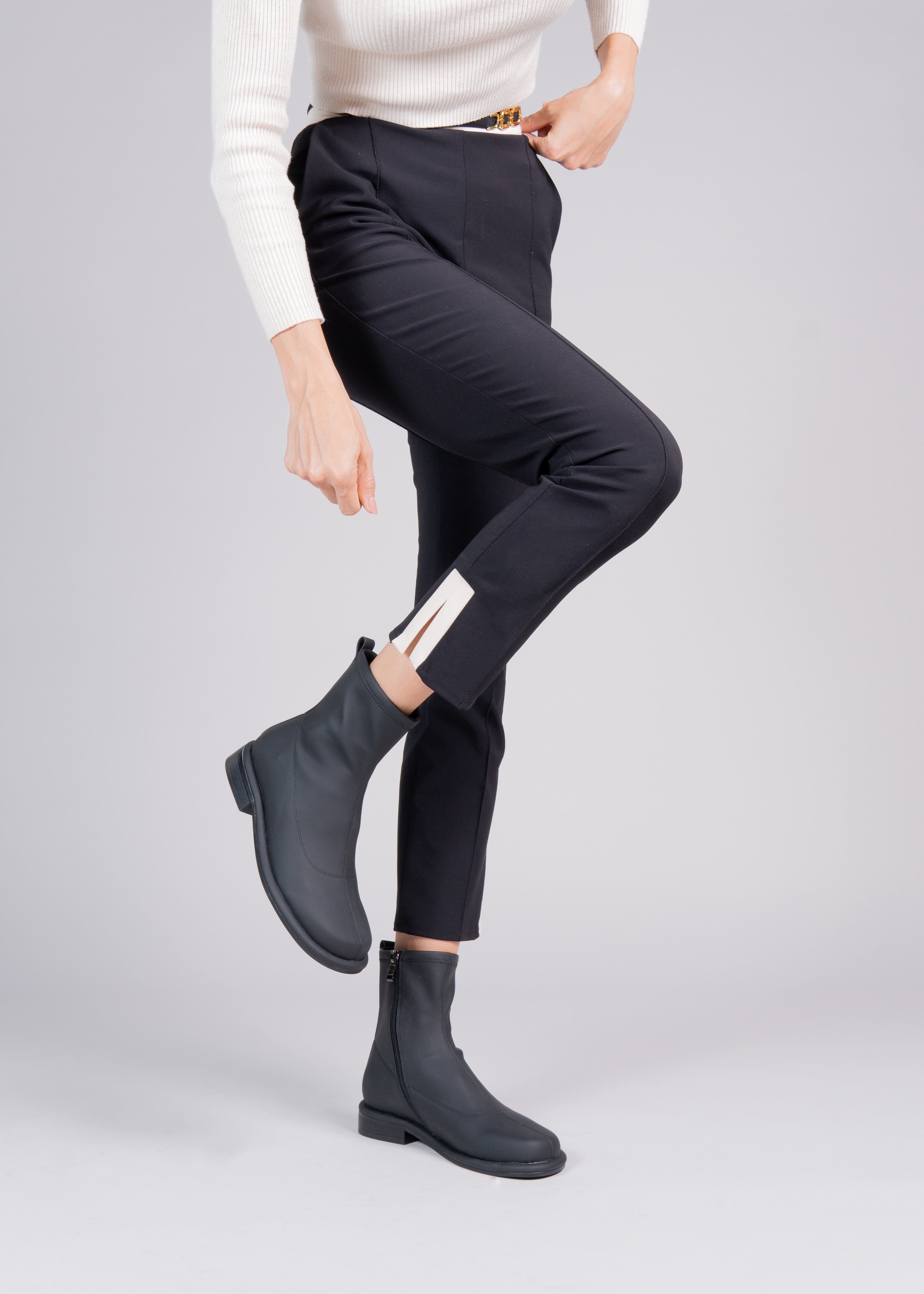 PHOEBE - BLACK RUBBERIZED NEOPRENE STRETCH ANKLE BOOT