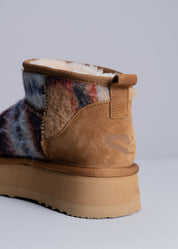 POLLY - BLUE CAMEL TARTAN WOOL AND SHEARLING ANKLE BOOT
