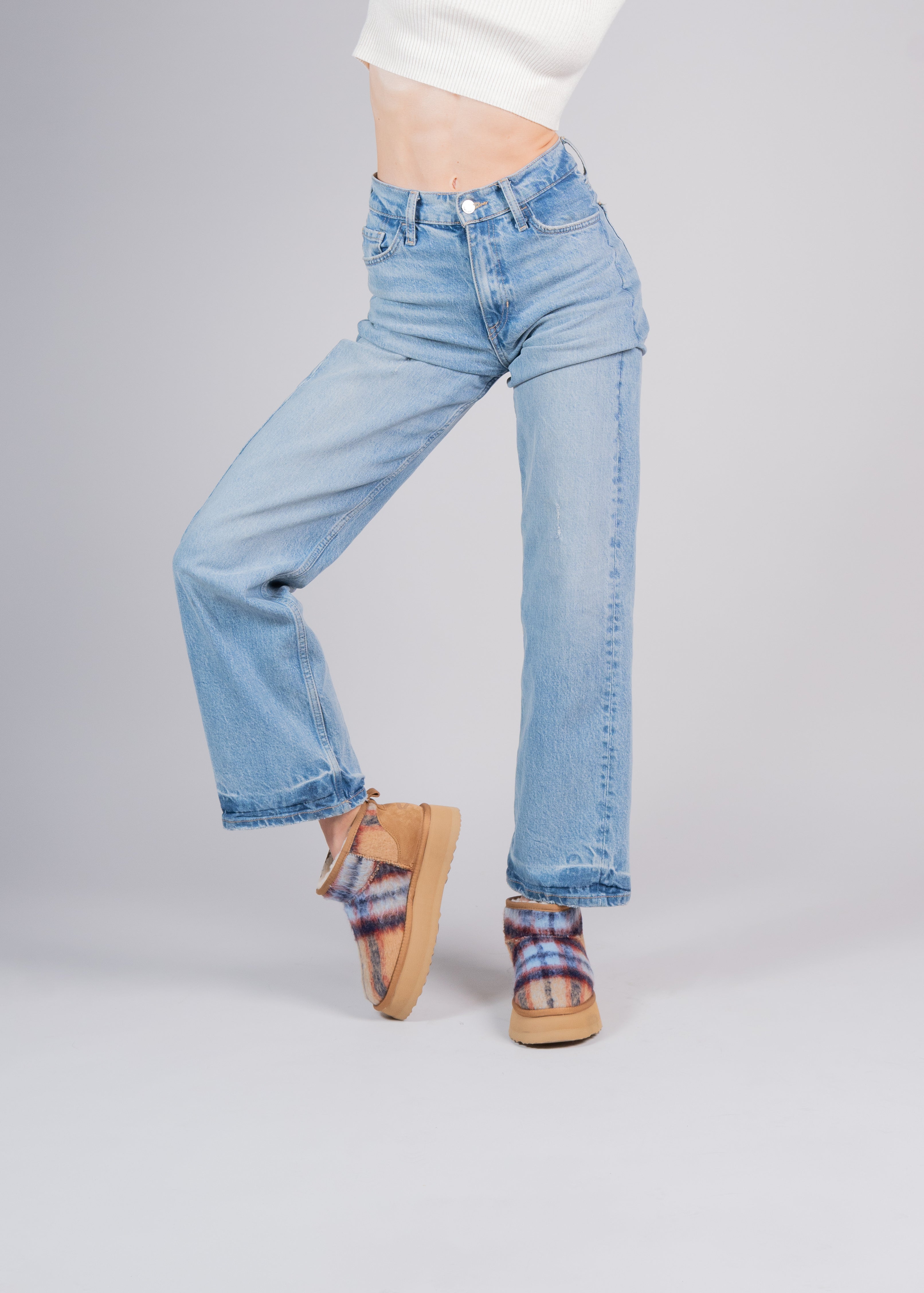 POLLY - BLUE CAMEL TARTAN WOOL AND SHEARLING ANKLE BOOT