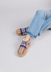 POLLY - BLUE CAMEL TARTAN WOOL AND SHEARLING ANKLE BOOT