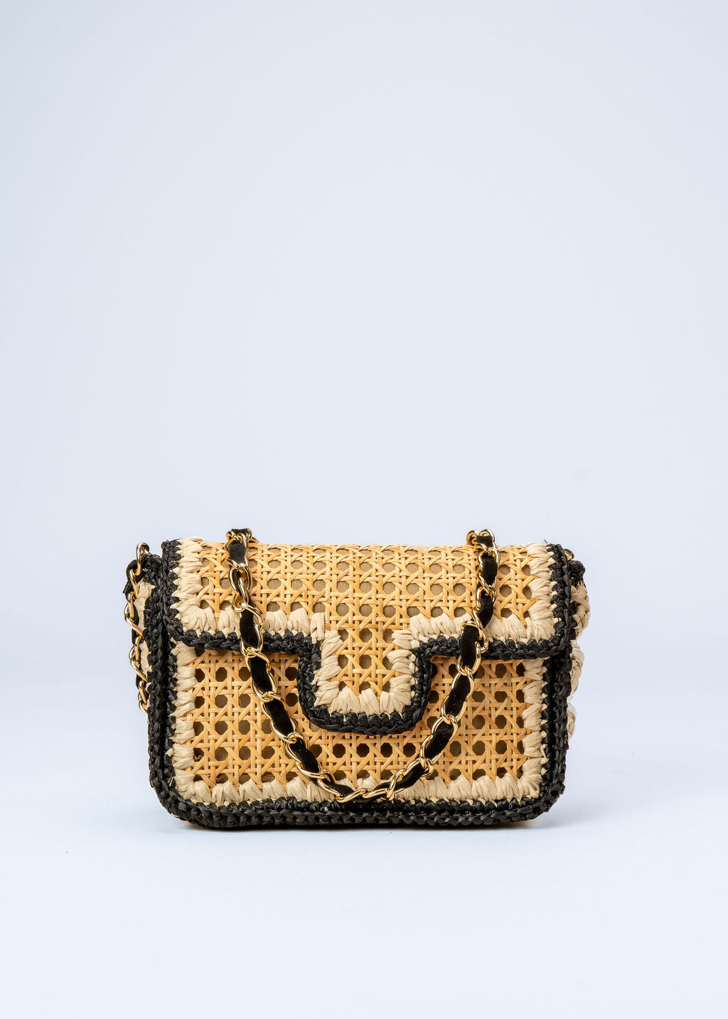 RAISSA - BUTTER AND BLACK RAFFIA BAG