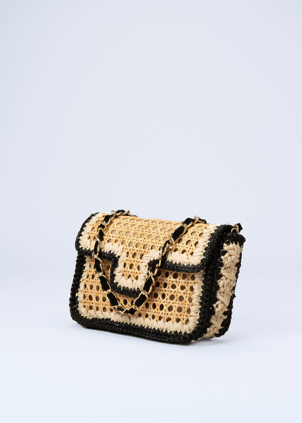 RAISSA - BUTTER AND BLACK RAFFIA BAG