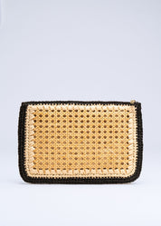 RABAB - BUTTER AND BLACK RAFFIA CLUTCH