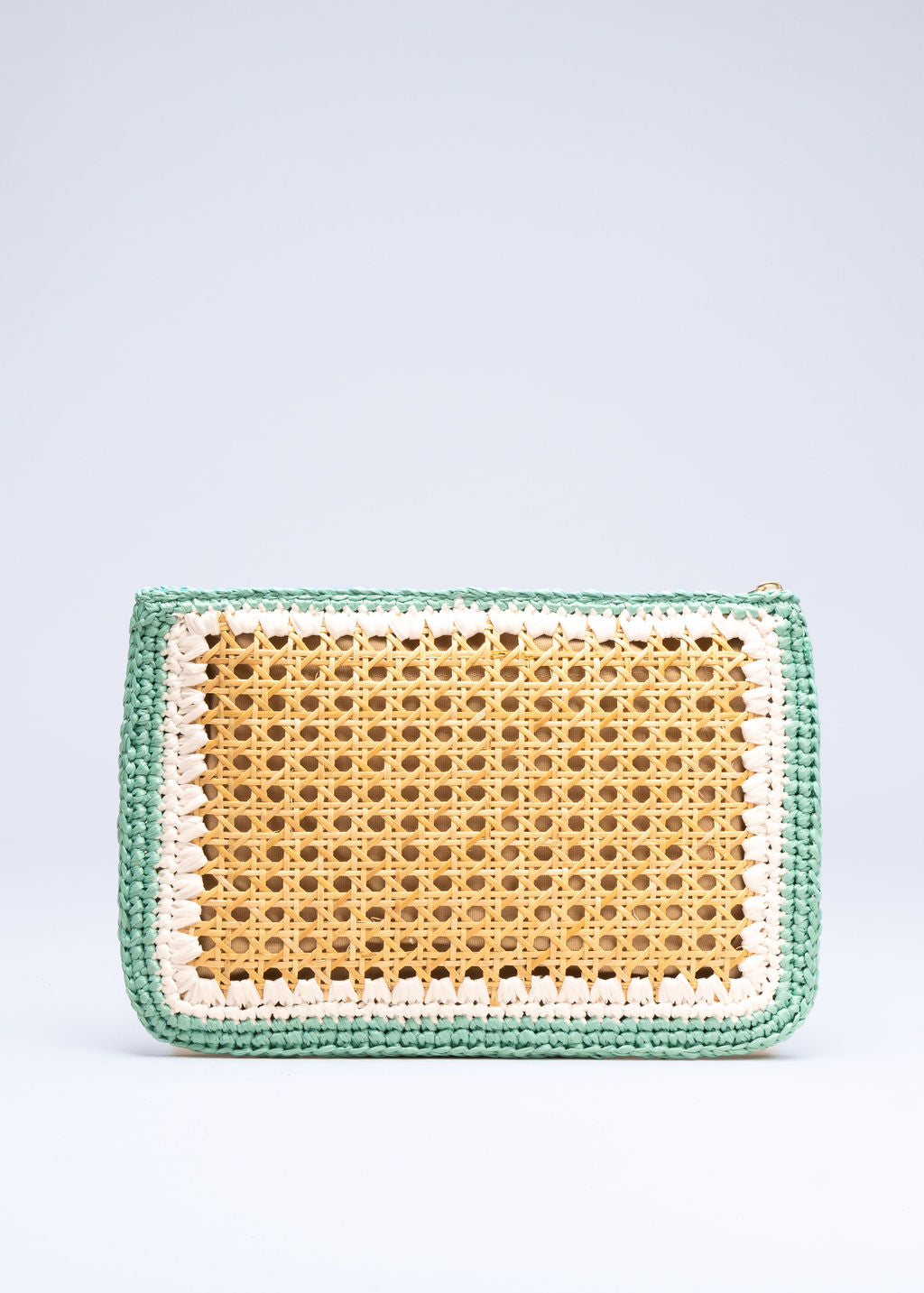 RABAB - BUTTER AND TURQUOISE RAFFIA CLUTCH