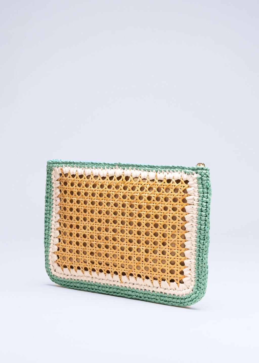 RABAB - BUTTER AND TURQUOISE RAFFIA CLUTCH