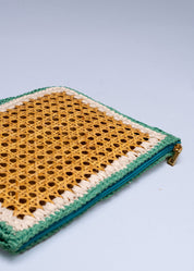 RABAB - BUTTER AND TURQUOISE RAFFIA CLUTCH