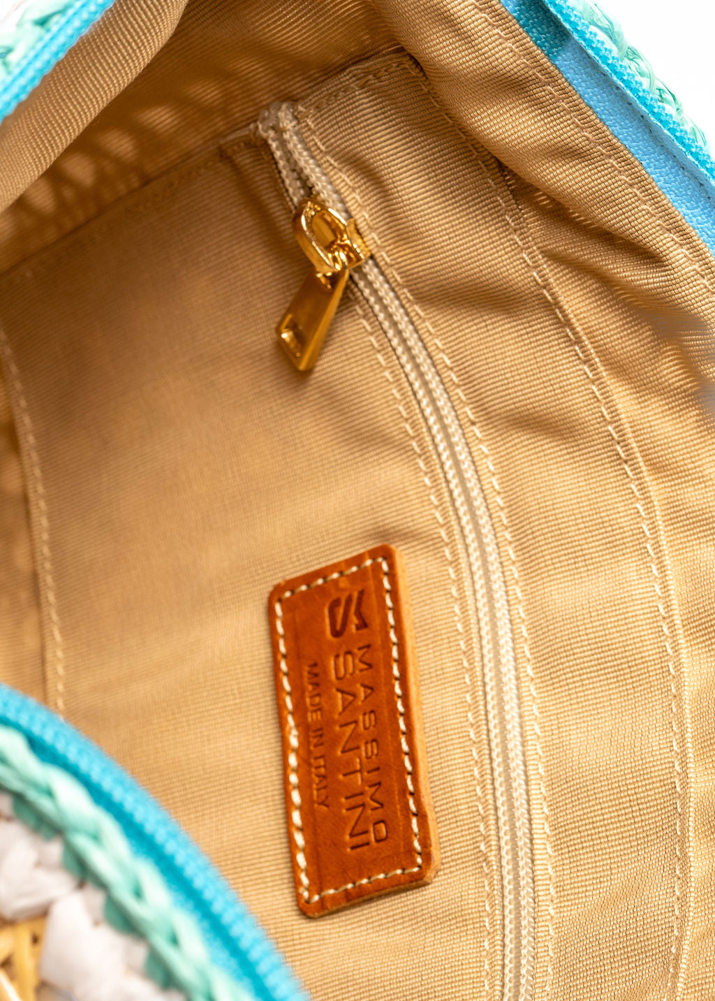 RABAB - BUTTER AND TURQUOISE RAFFIA CLUTCH