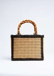 RIDA - NATURAL AND BLACK RAFFIA BAG WITH BAMBOO HANDLES