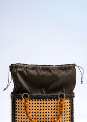 RIDA - NATURAL AND BLACK RAFFIA BAG WITH BAMBOO HANDLES