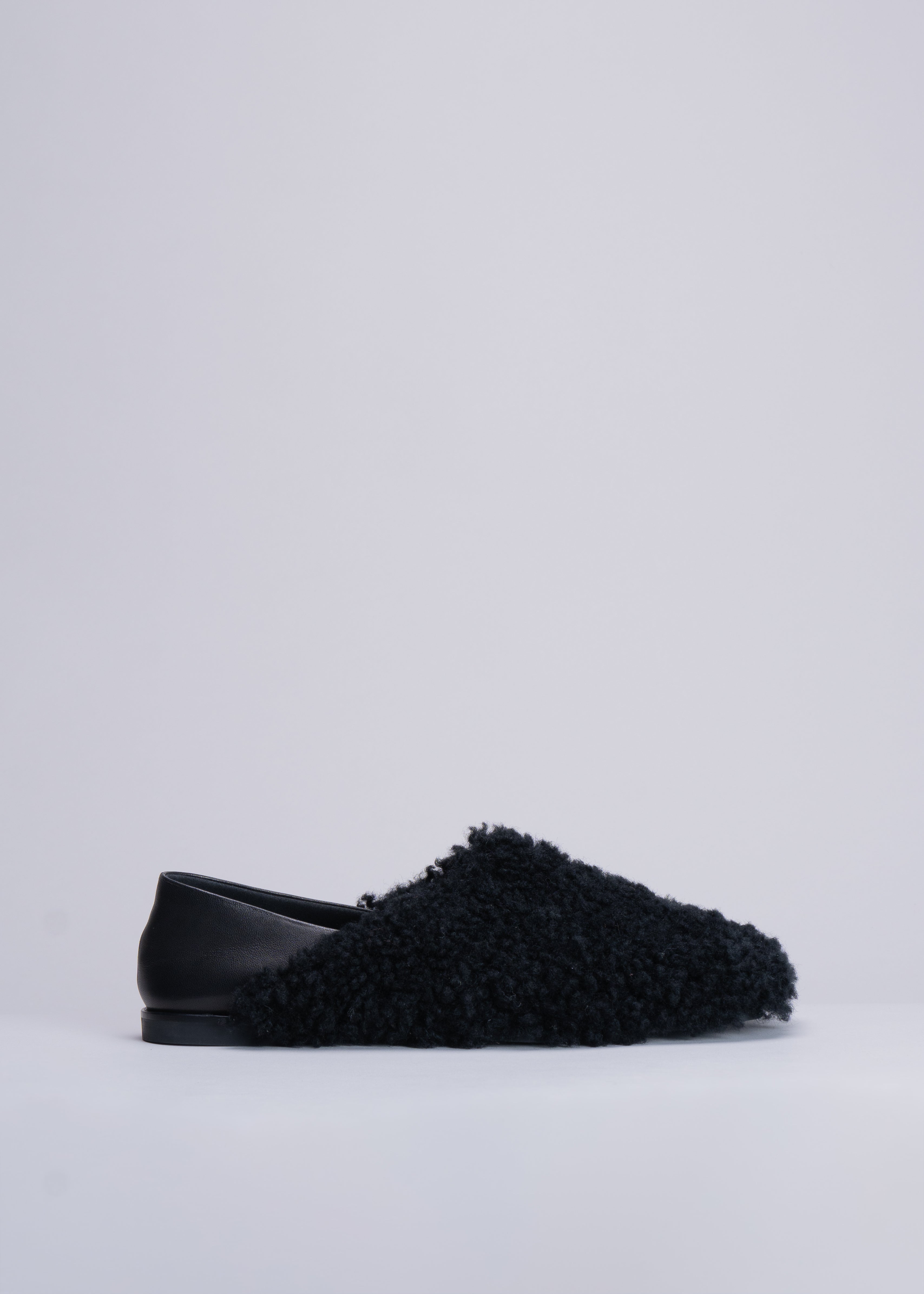 PENELOPE - BLACK SHERLING AND NAPPA LEATHER SLIPPER