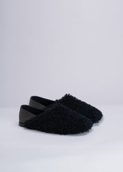 PENELOPE - BLACK SHERLING AND NAPPA LEATHER SLIPPER