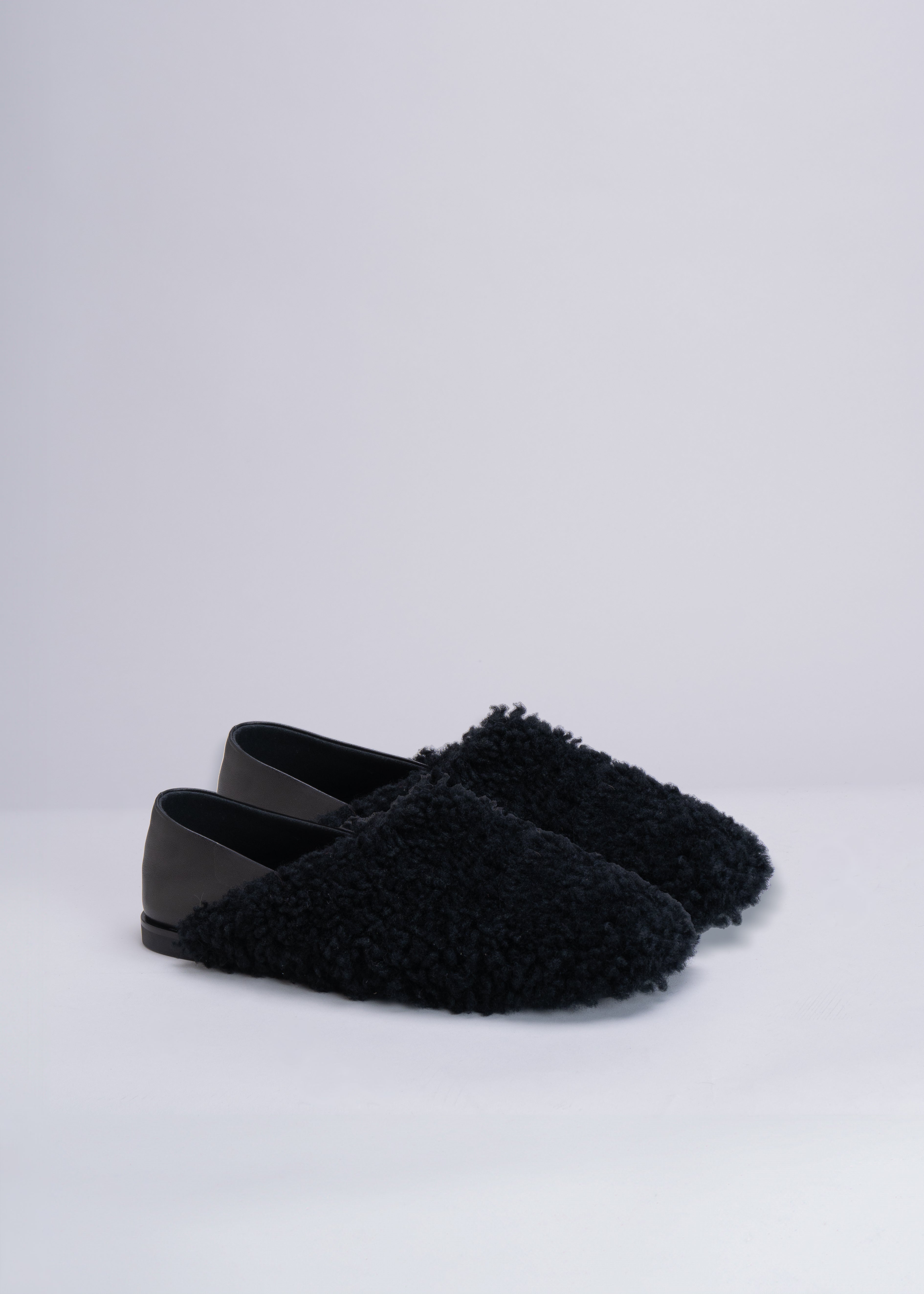 PENELOPE - BLACK SHERLING AND NAPPA LEATHER SLIPPER