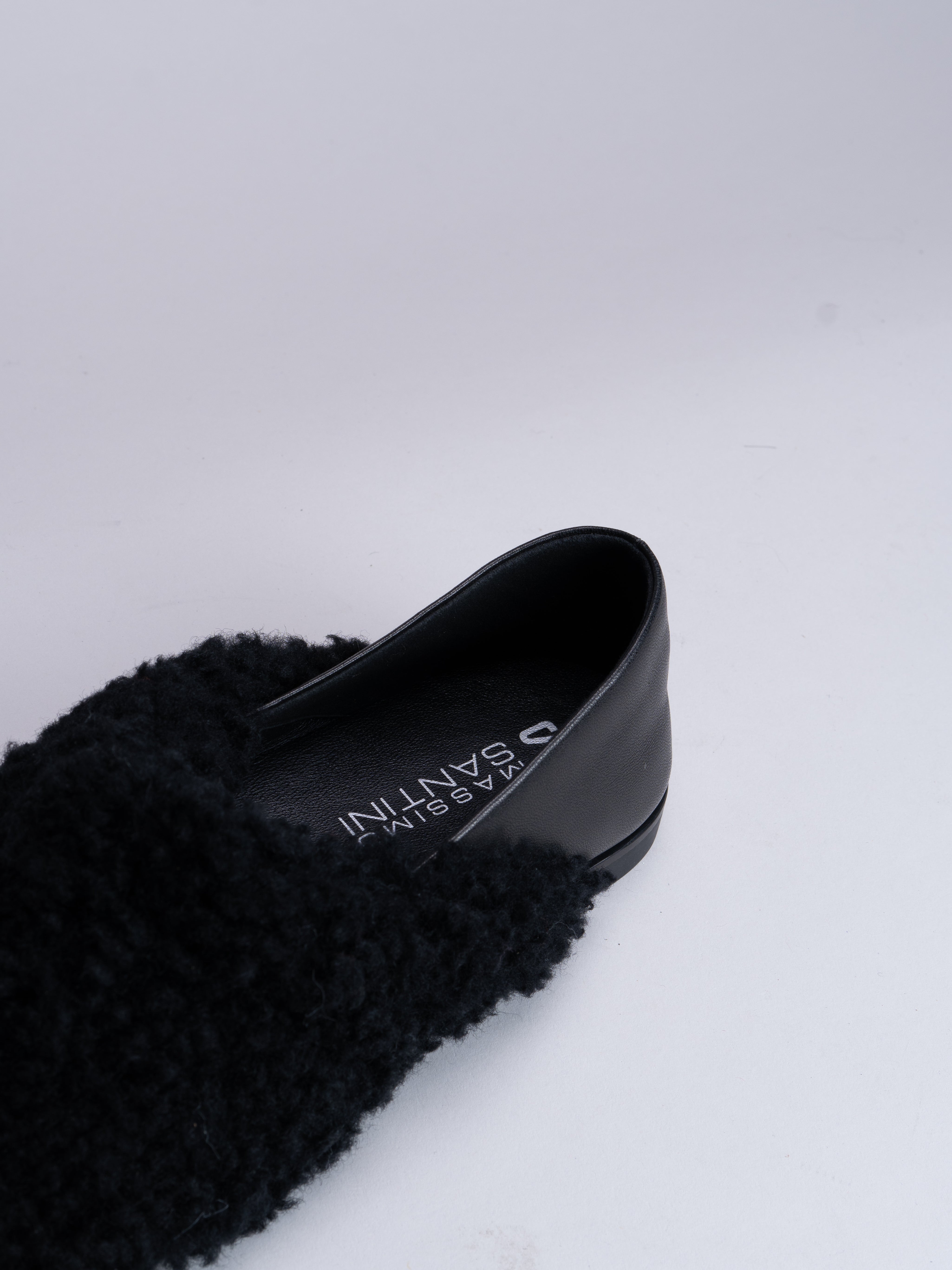 PENELOPE - BLACK SHERLING AND NAPPA LEATHER SLIPPER