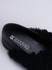 PENELOPE - BLACK SHERLING AND NAPPA LEATHER SLIPPER