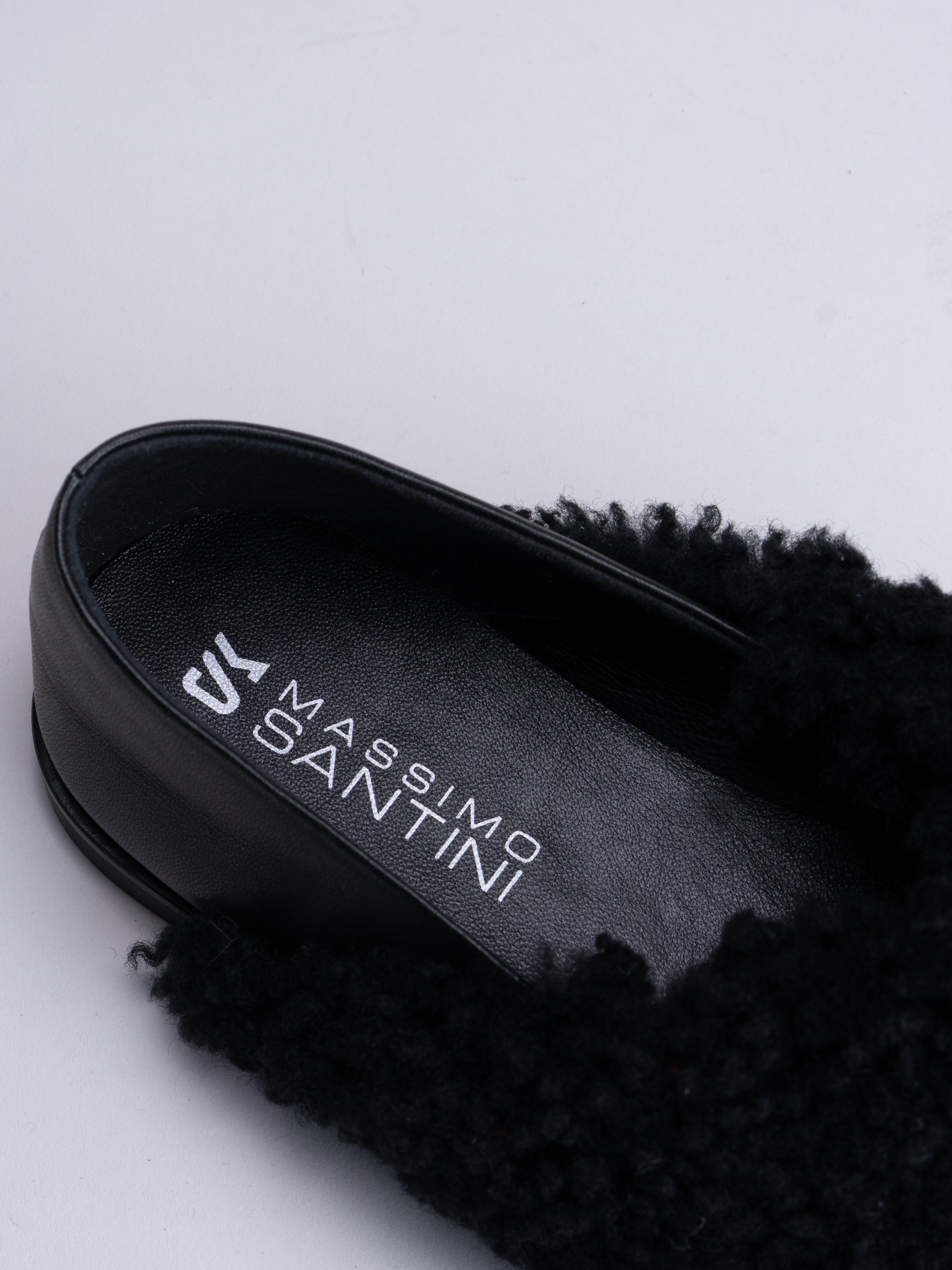 PENELOPE - BLACK SHERLING AND NAPPA LEATHER SLIPPER