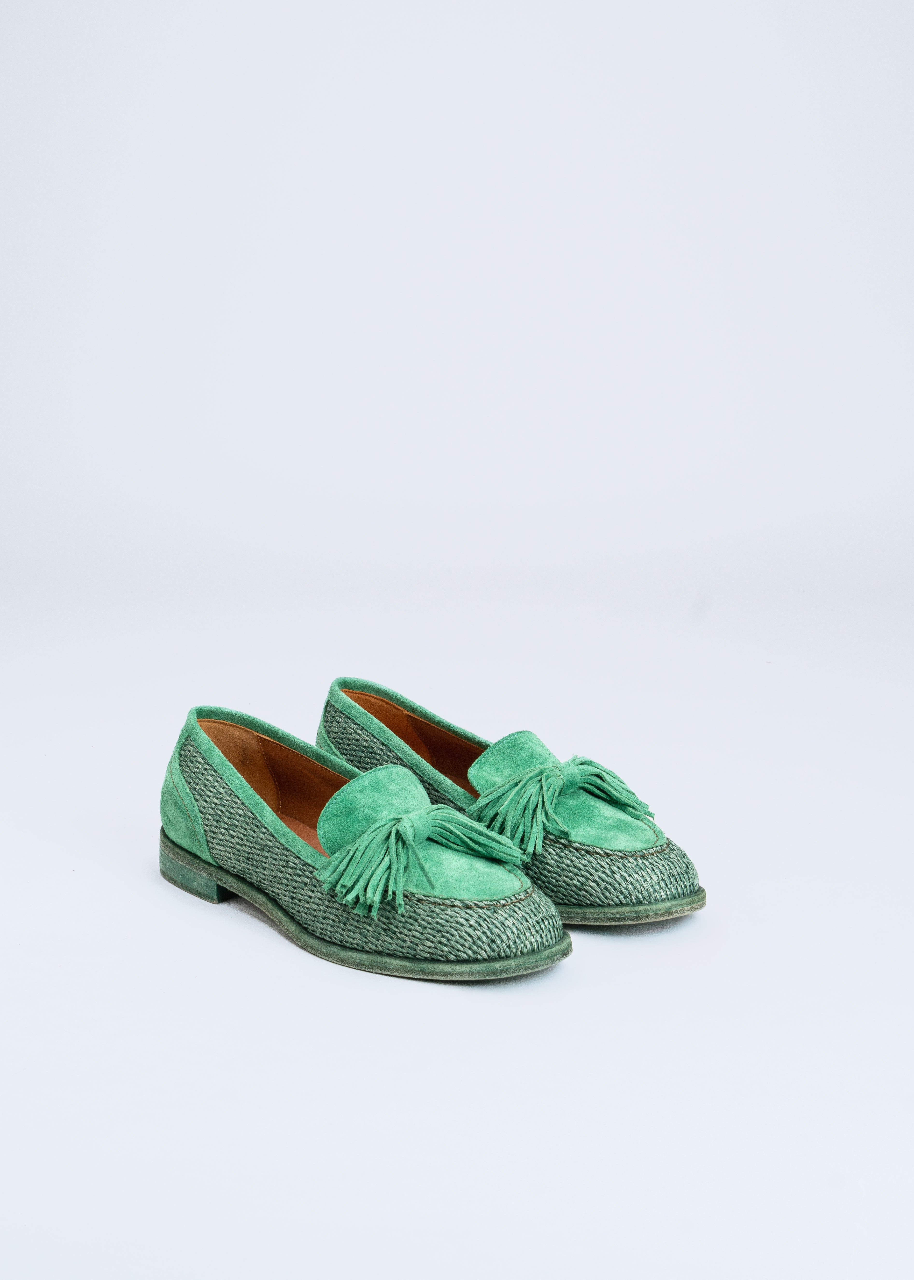RAPHAELLE- RAFIA TURQUOISE LOAFERS