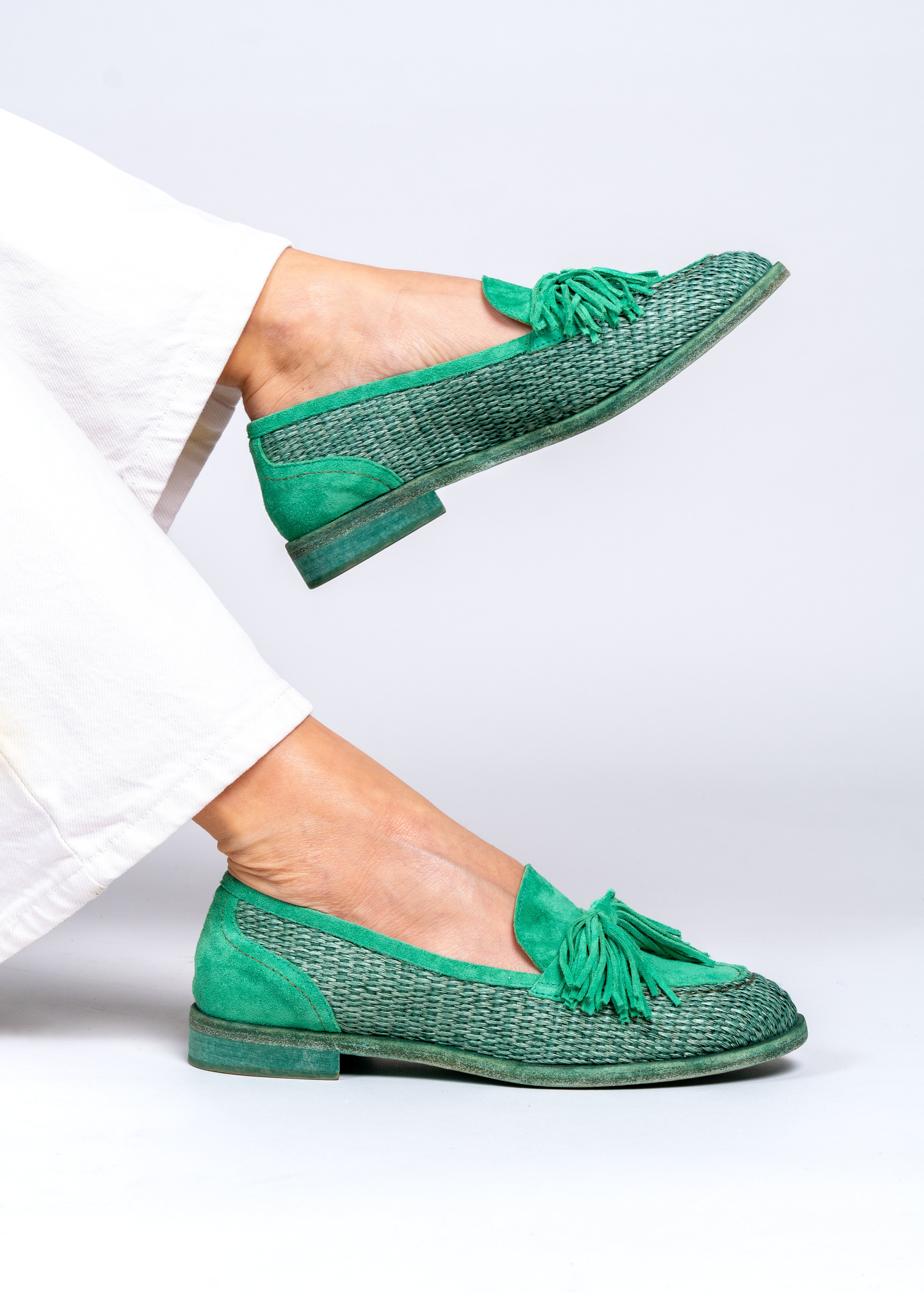RAPHAELLE- RAFIA TURQUOISE LOAFERS