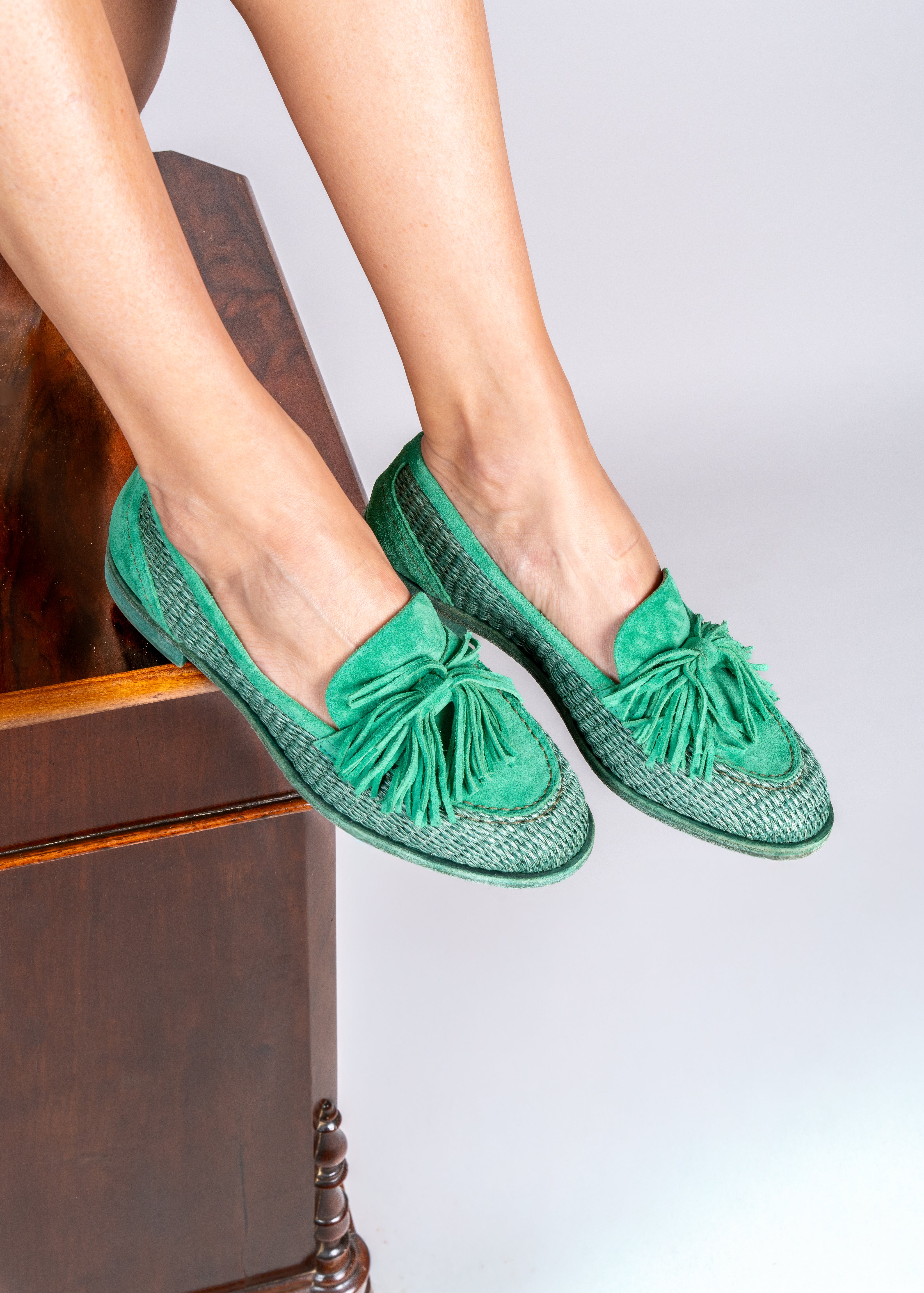 RAPHAELLE- RAFIA TURQUOISE LOAFERS