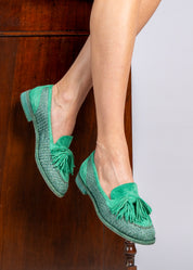 RAPHAELLE- RAFIA TURQUOISE LOAFERS