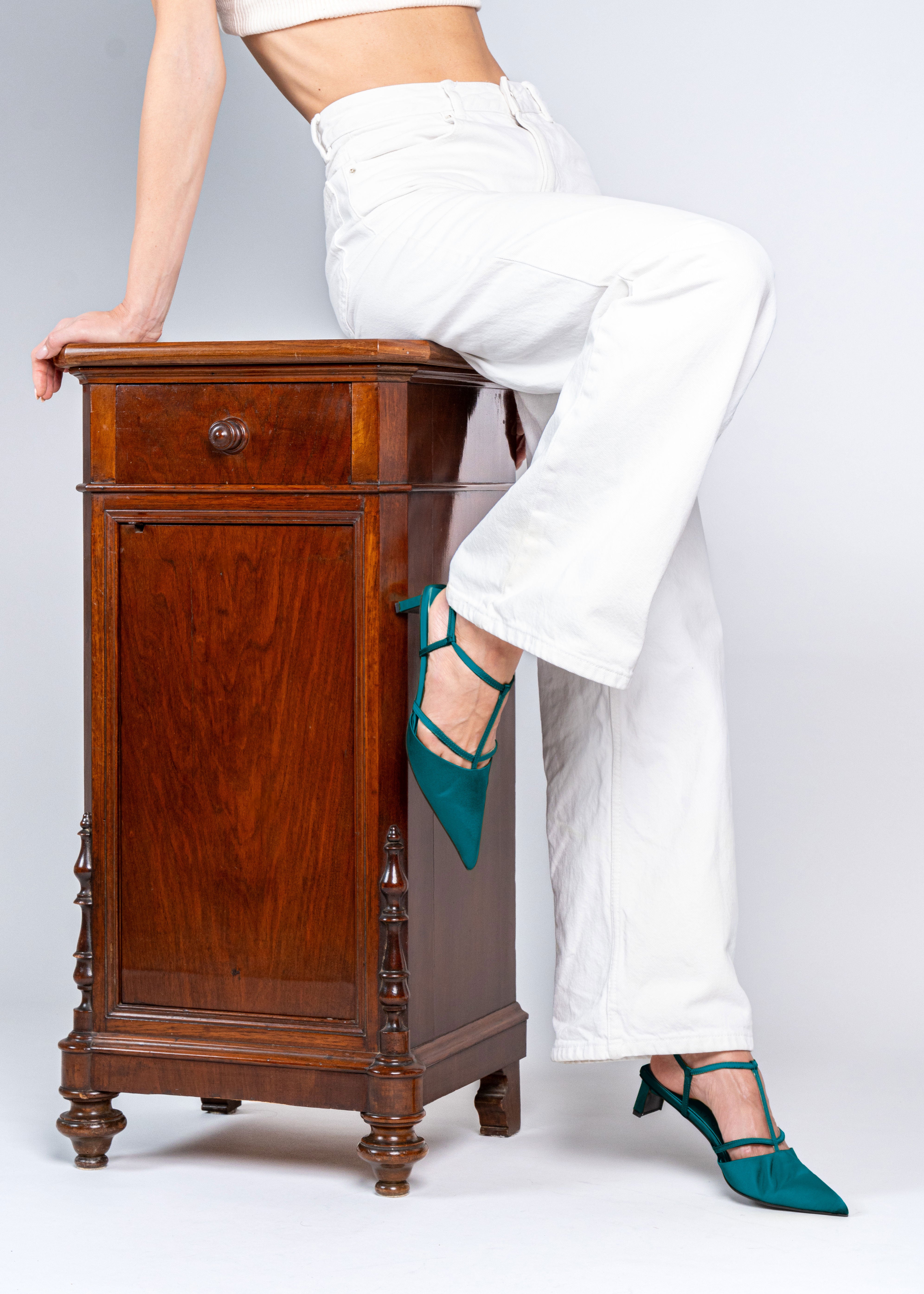 PETRA - CERULEAN BLUE SILK SATIN PUMP