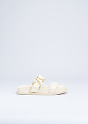 ROWAN - WHITE LEATHER SLIDE SANDALS