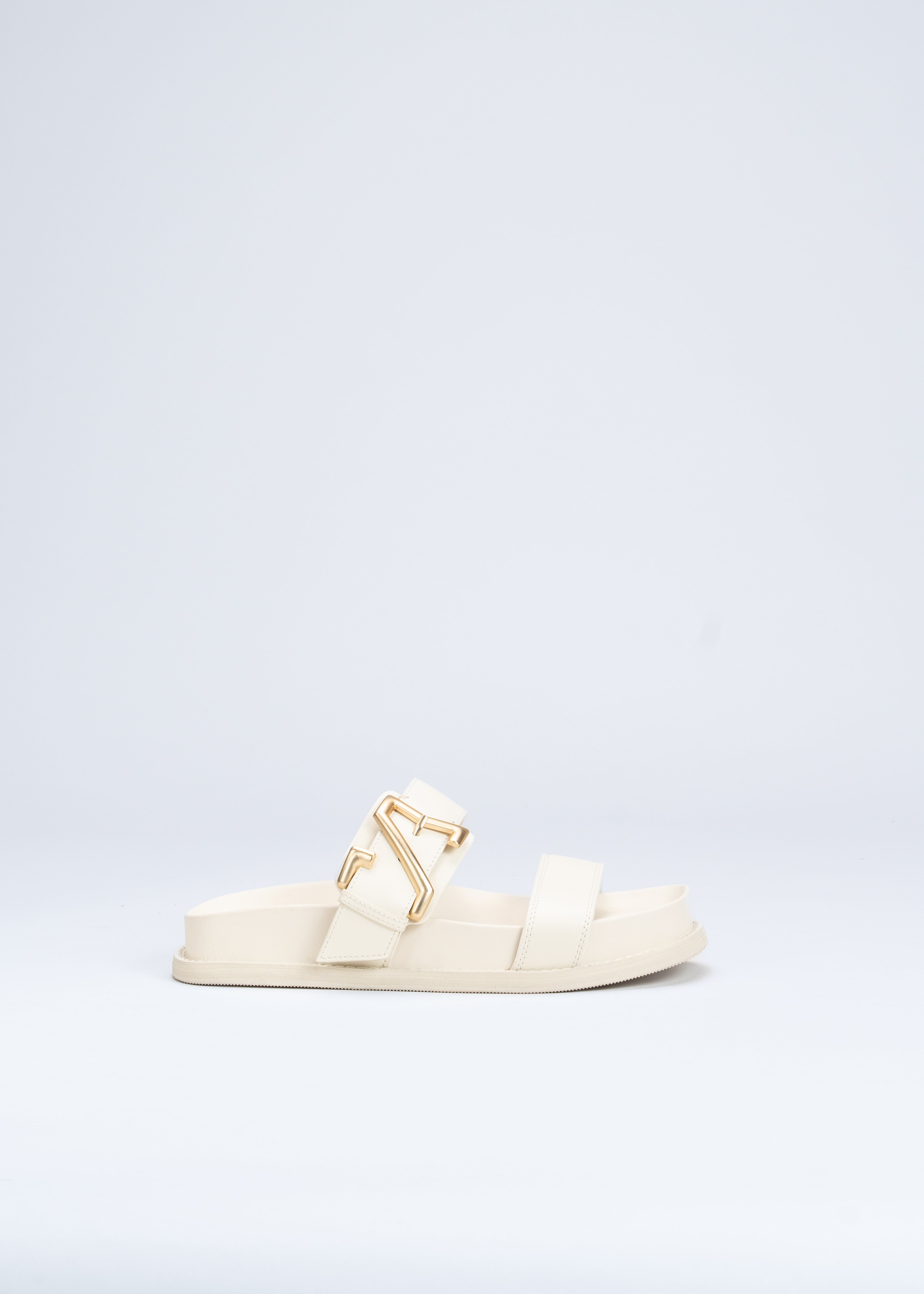 ROWAN - WHITE LEATHER SLIDE SANDALS