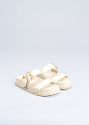 ROWAN - WHITE LEATHER SLIDE SANDALS
