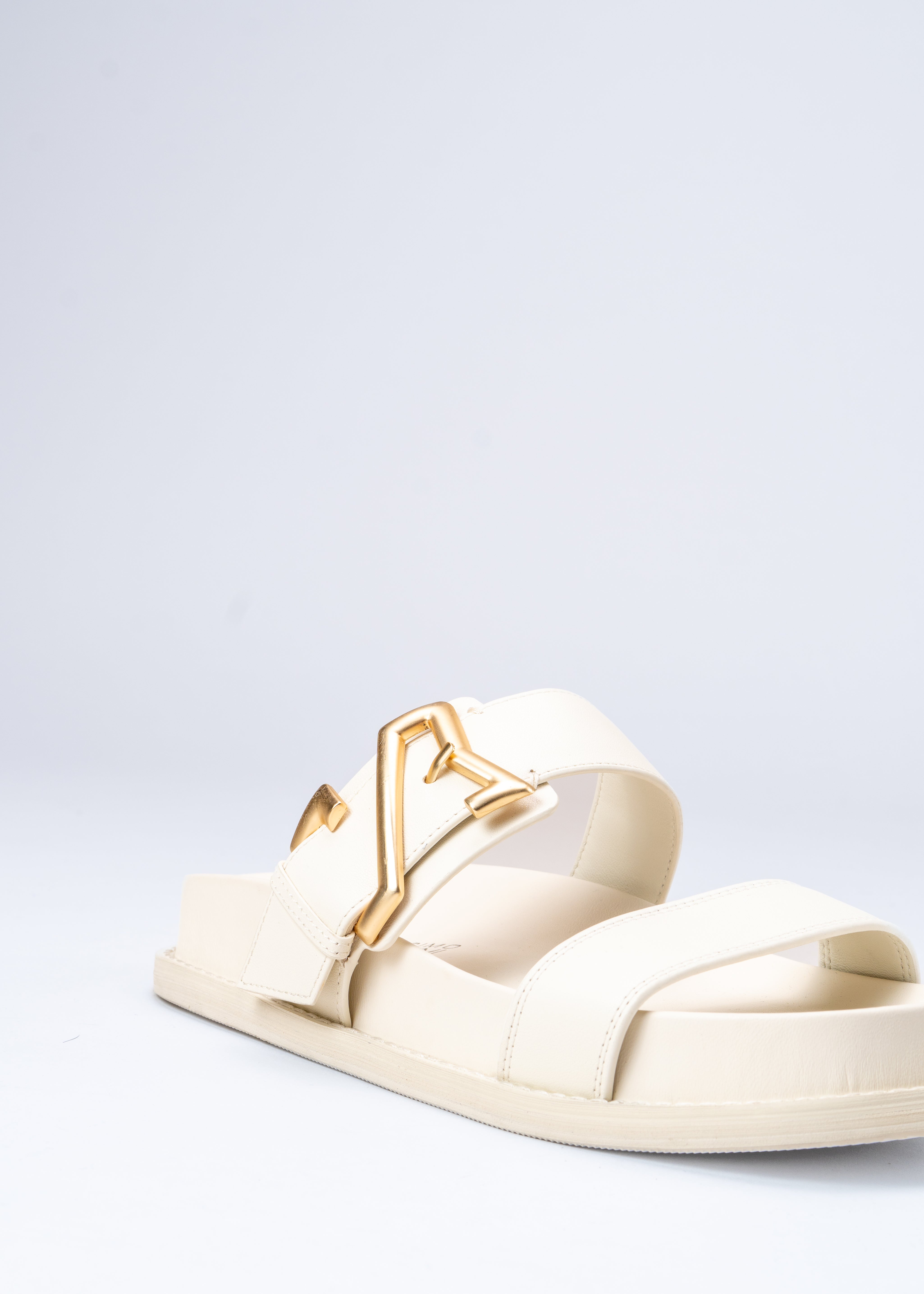 ROWAN - WHITE LEATHER SLIDE SANDALS