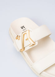 ROWAN - WHITE LEATHER SLIDE SANDALS