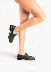 ANGELICA - MOCASSINI IN PELLE STAMPA COCCO EDEN GREEN
