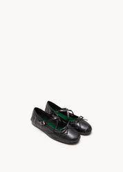 RAGIA 3.0 - SOFT LEATHER BLACK ONYX FLATS WITH EMERALD FUR
